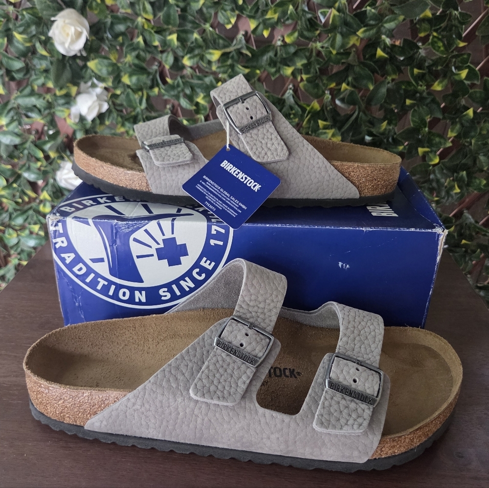 Birkenstock Arizona Desert Buck Whale Gray Leather Mens Size 13 EU 46 New In Box